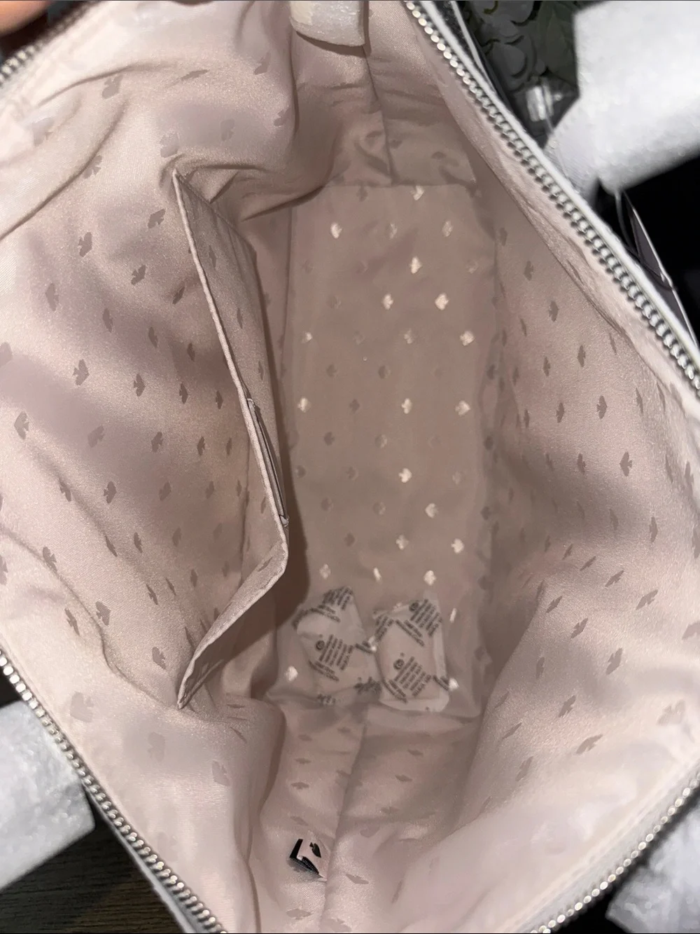 kate spade White Tote with Silver Glitter Accent